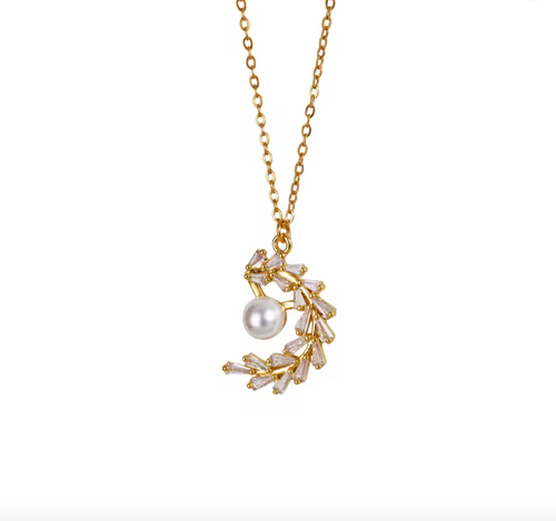 Elegant Tulip Leaf Vine Rhinestone Necklace