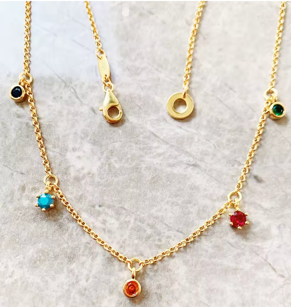 Colorful Stone Golden Link Chain Necklace
