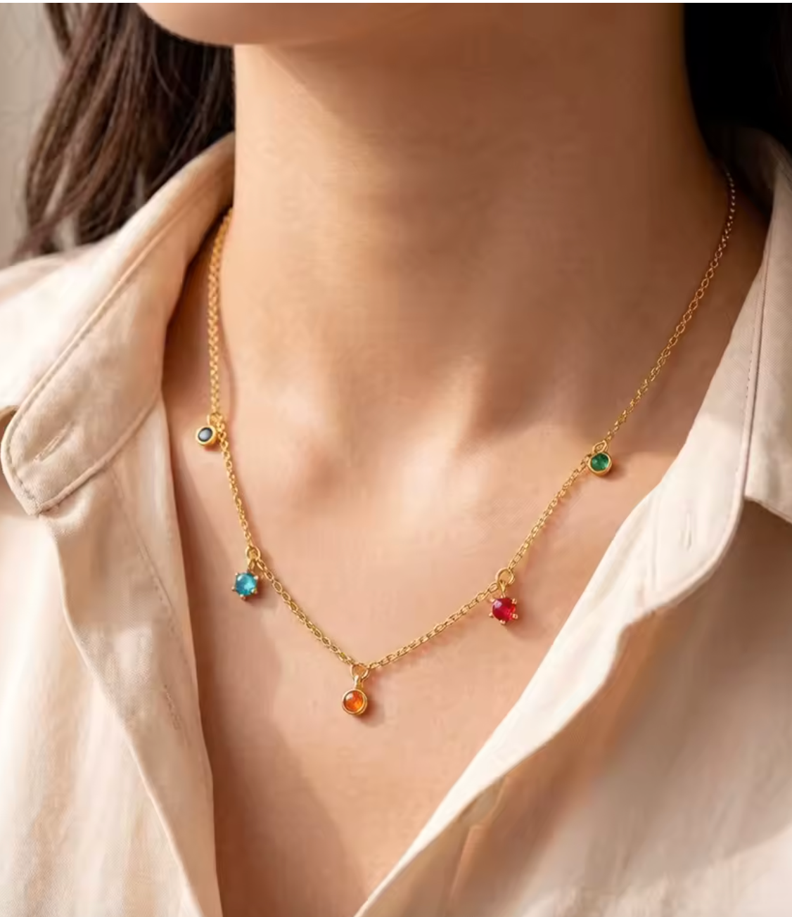 Colorful Stone Golden Link Chain Necklace