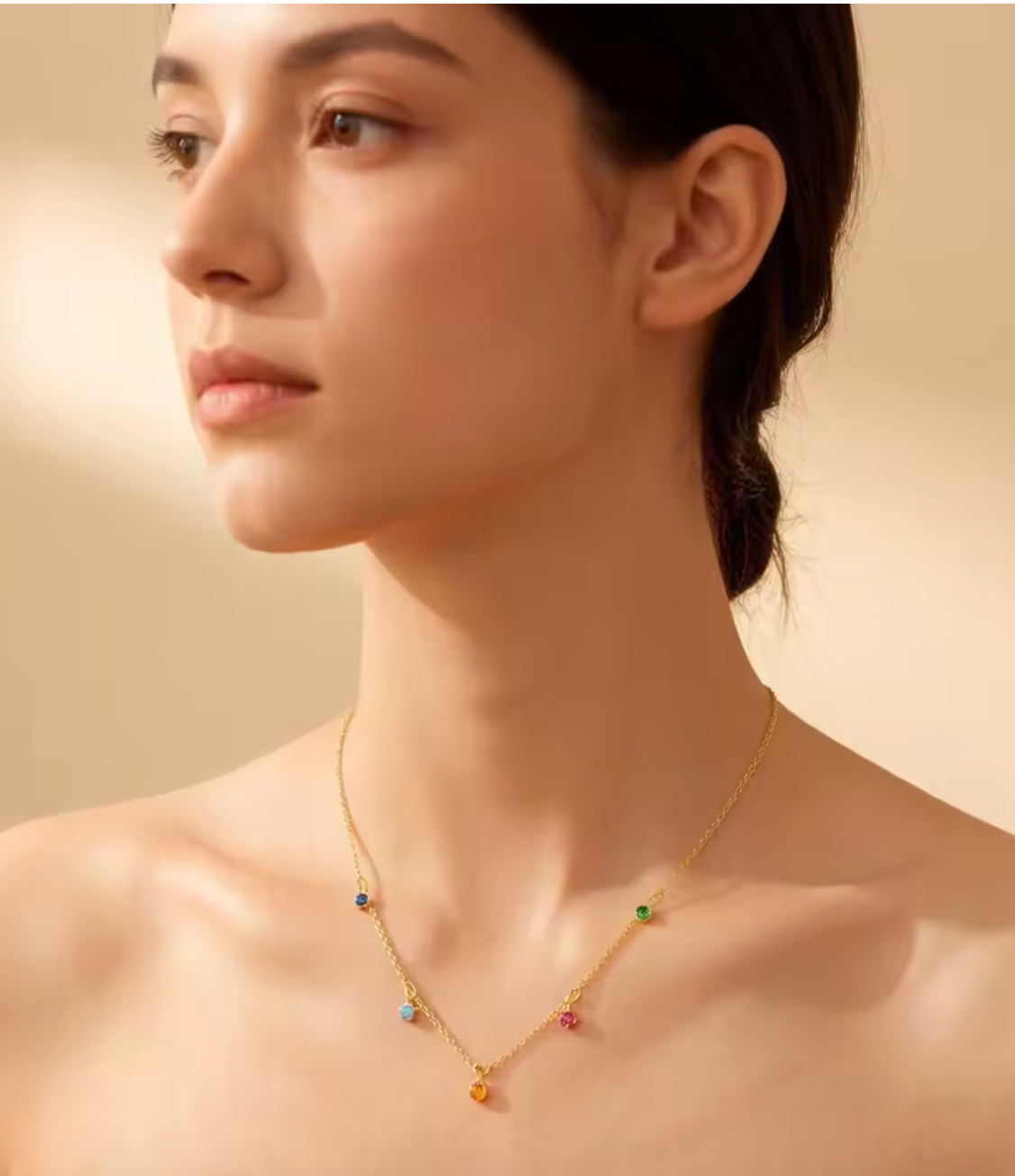 Colorful Stone Golden Link Chain Necklace