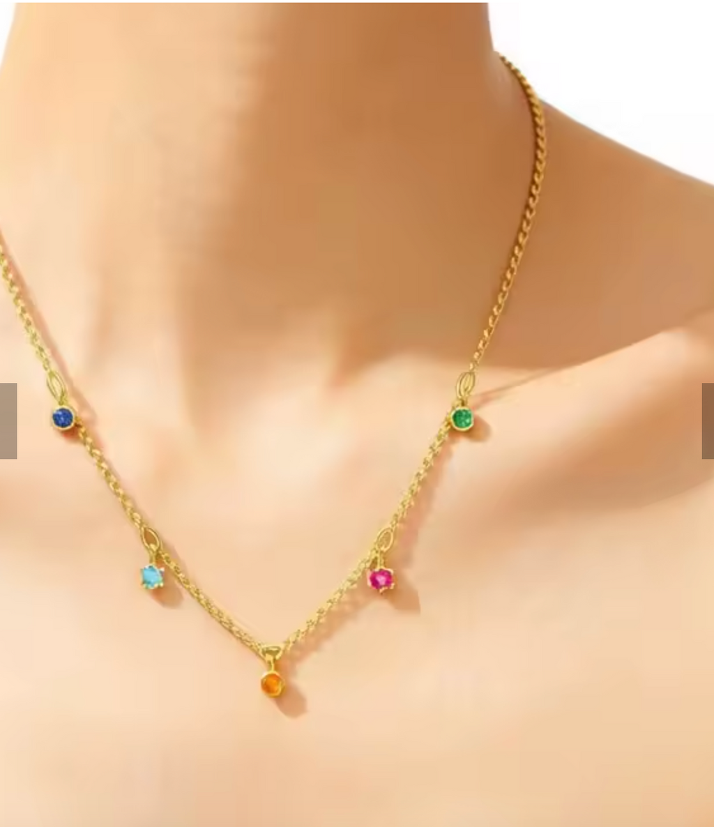 Colorful Stone Golden Link Chain Necklace