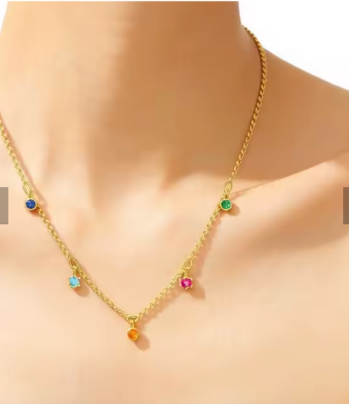 Colorful Stone Golden Link Chain Necklace