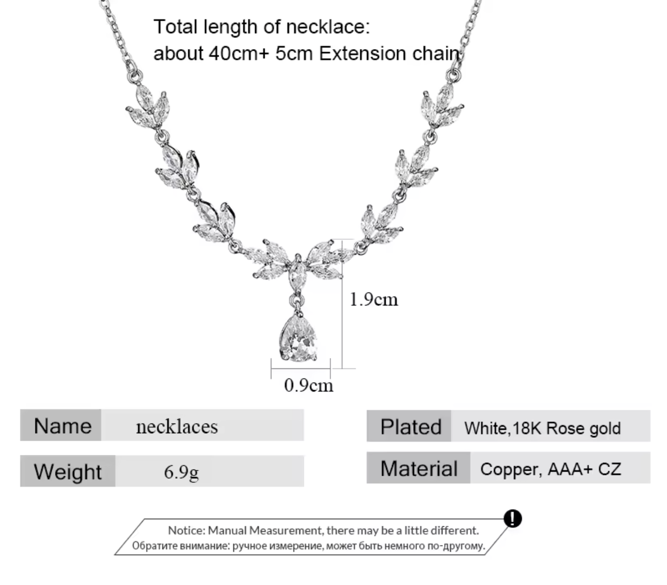 Luxury Water Drop Cubic Zircon Leaf Choker Necklace
