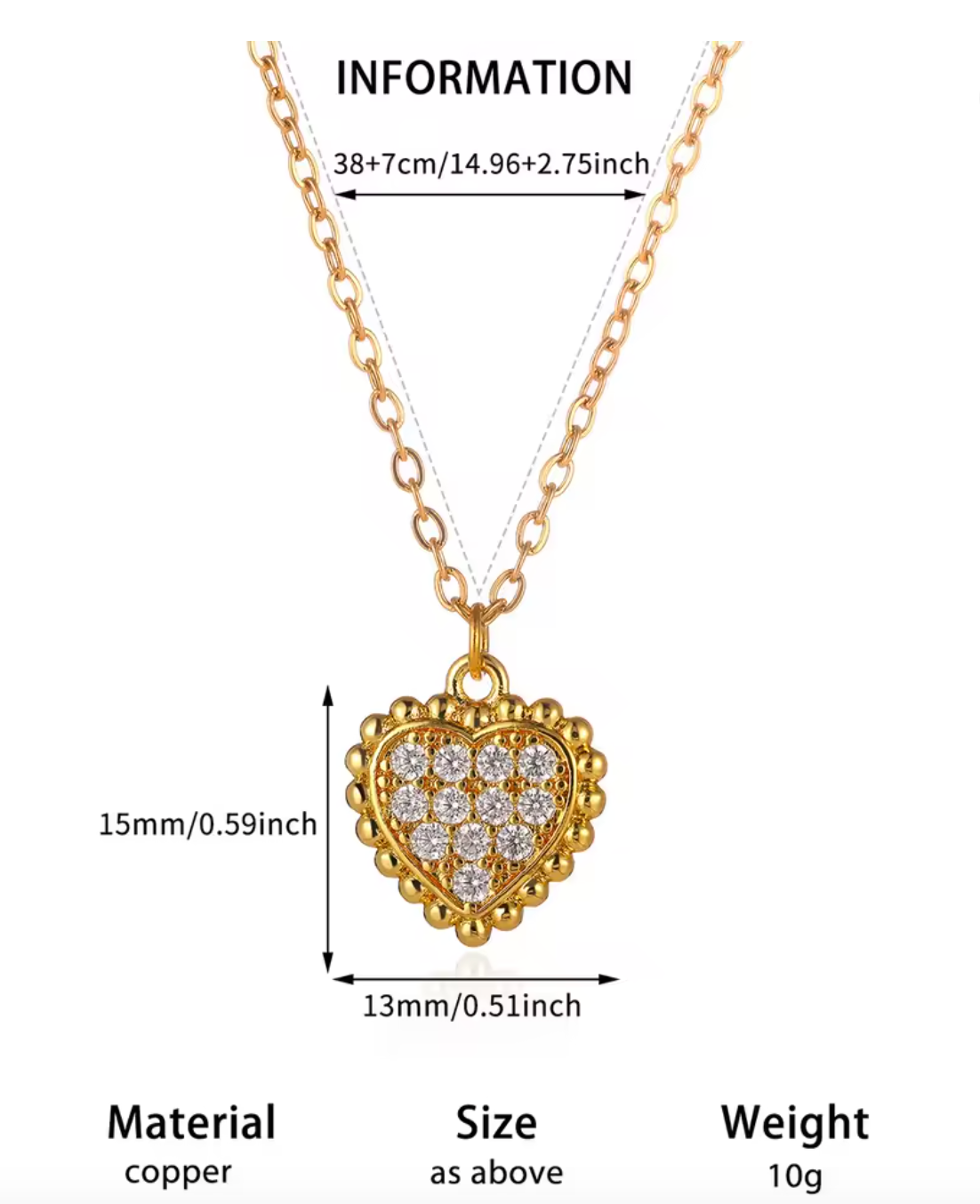 Vintage Beads Crystal Heart Necklace