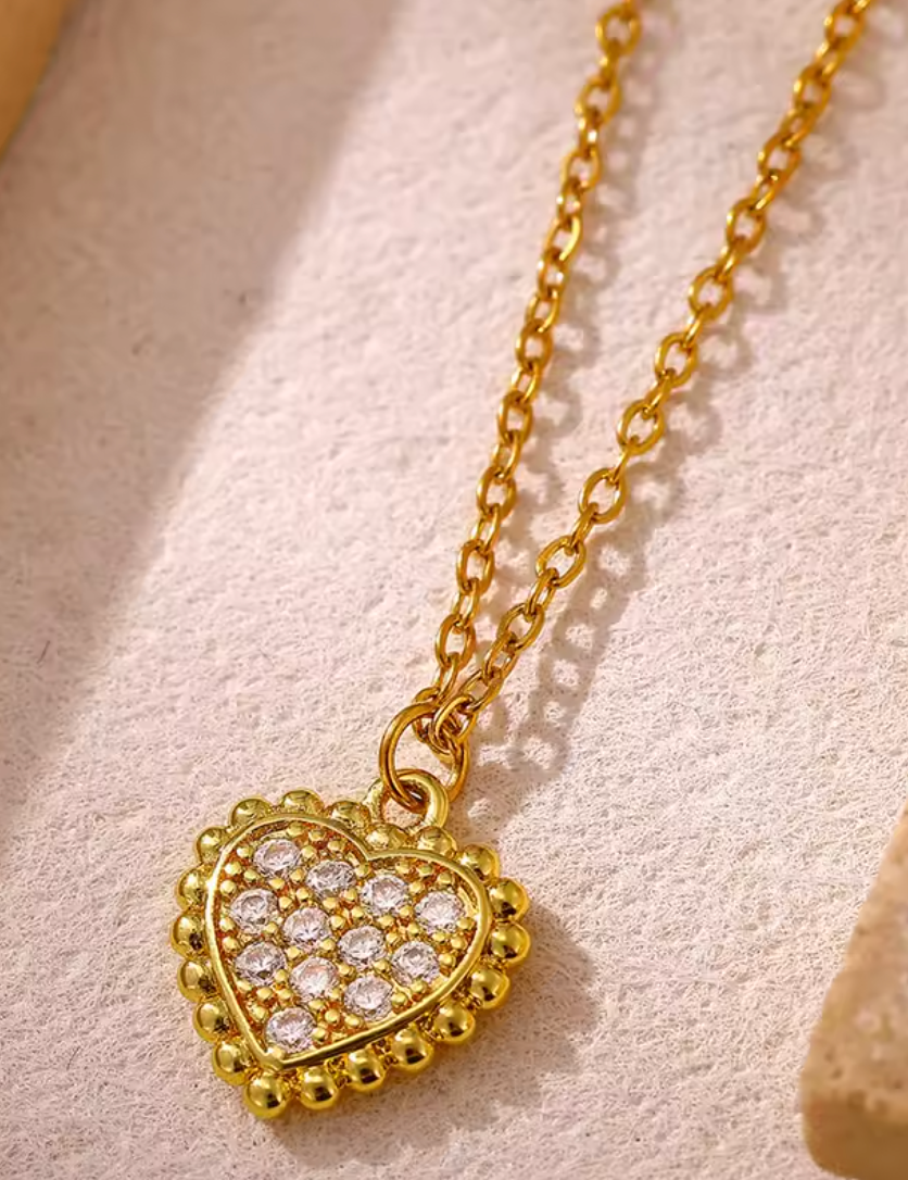 Vintage Beads Crystal Heart Necklace