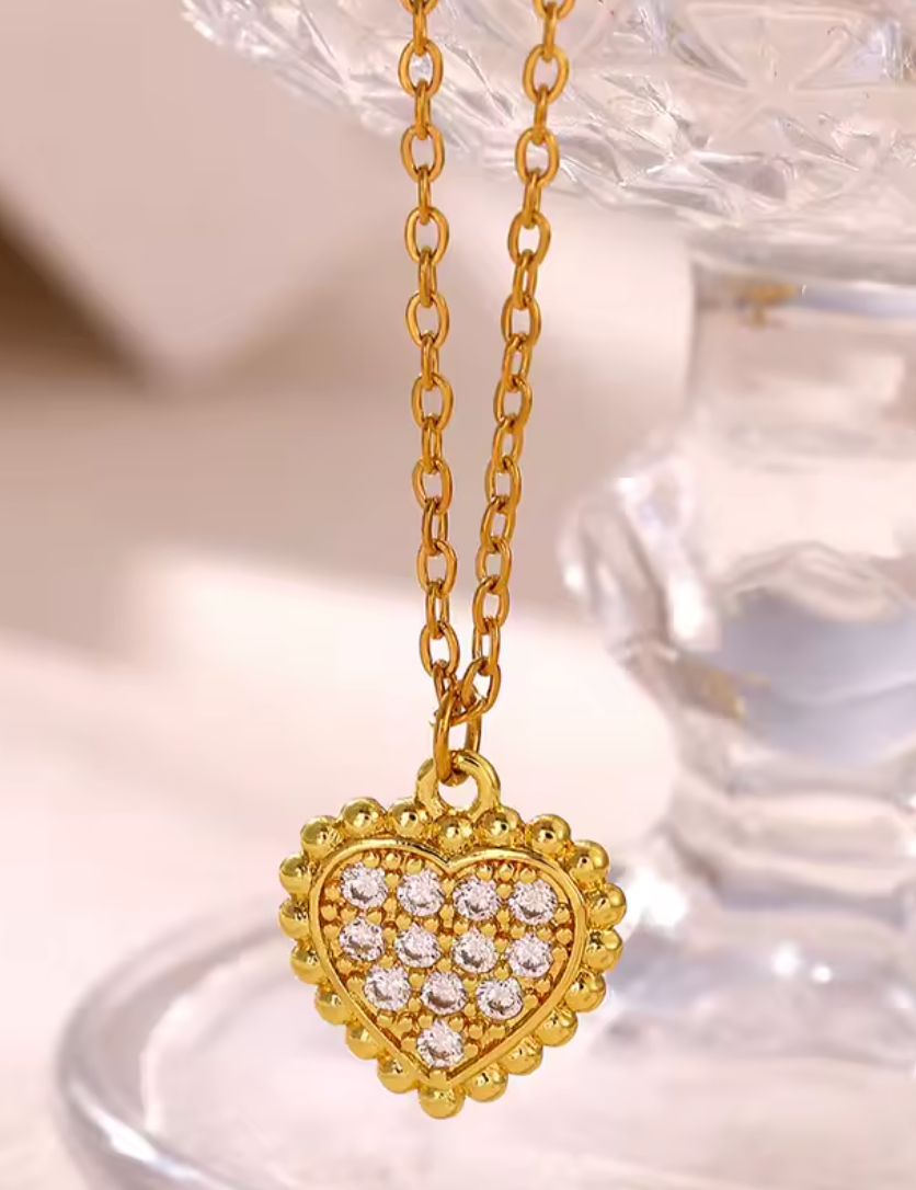 Vintage Beads Crystal Heart Necklace