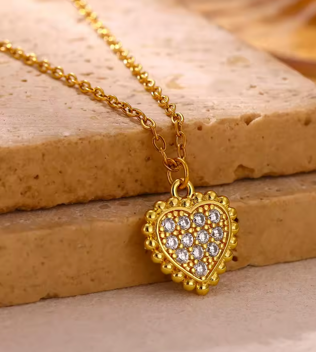 Vintage Beads Crystal Heart Necklace