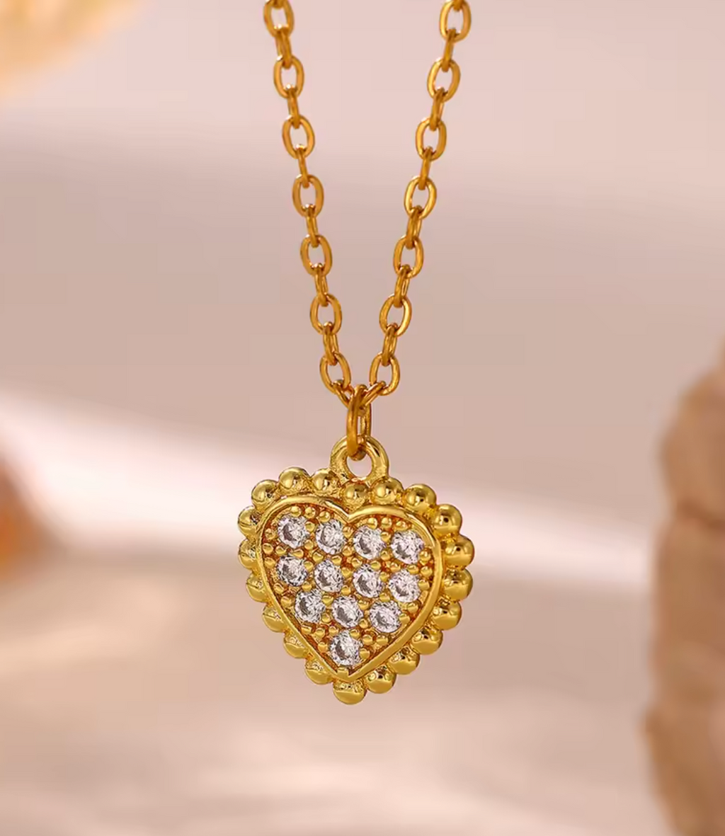 Vintage Beads Crystal Heart Necklace