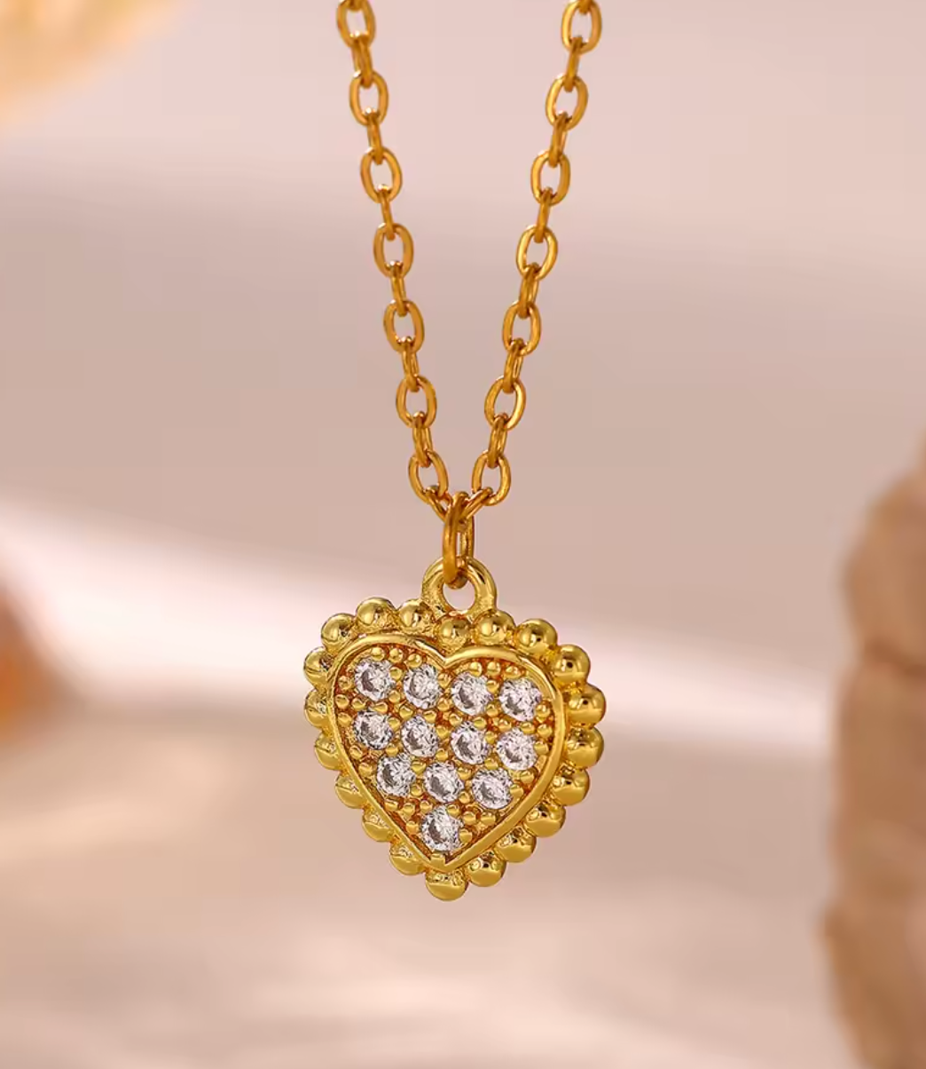 Vintage Beads Crystal Heart Necklace