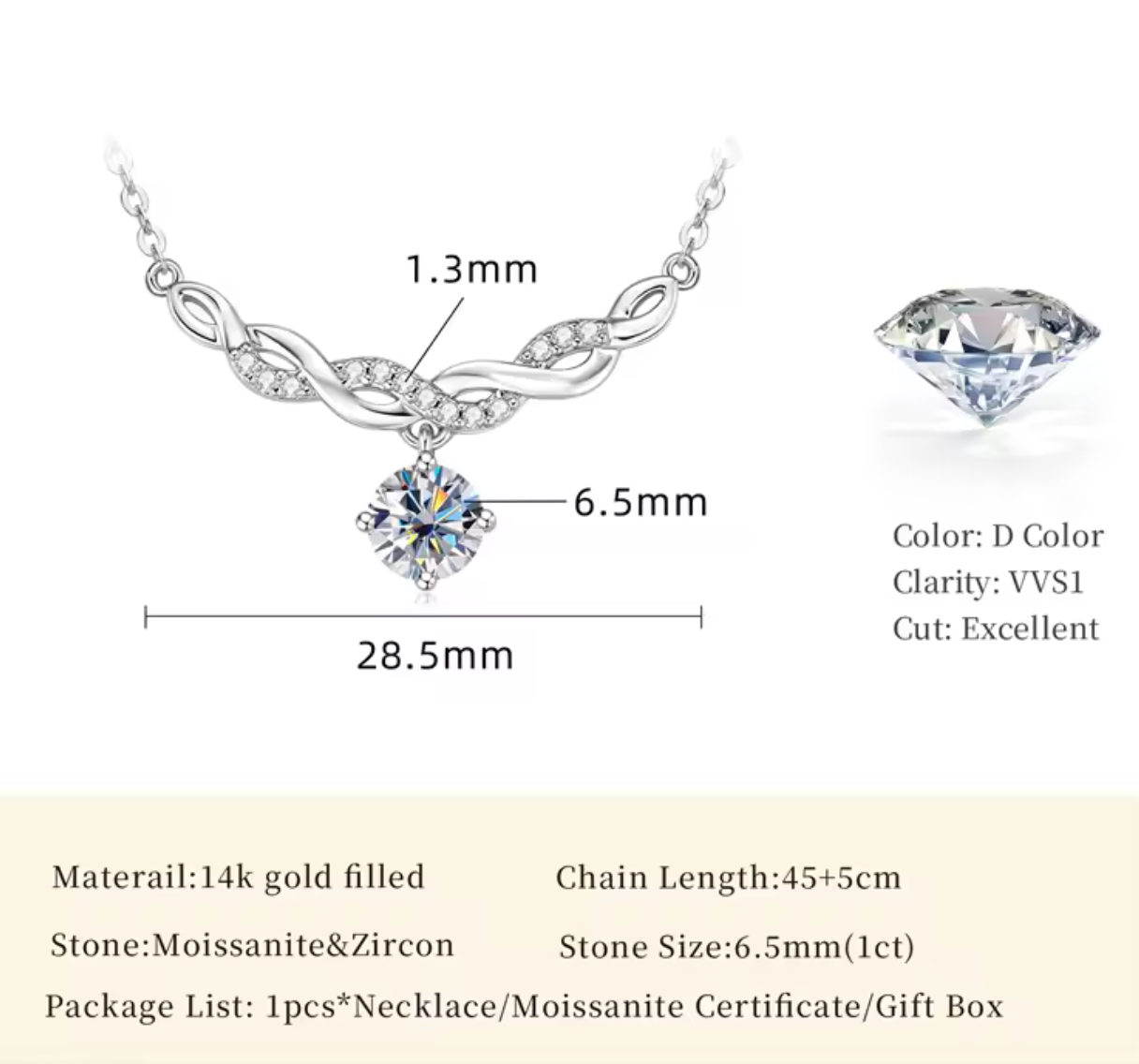 6.5MM Moissanite Infinity Necklace