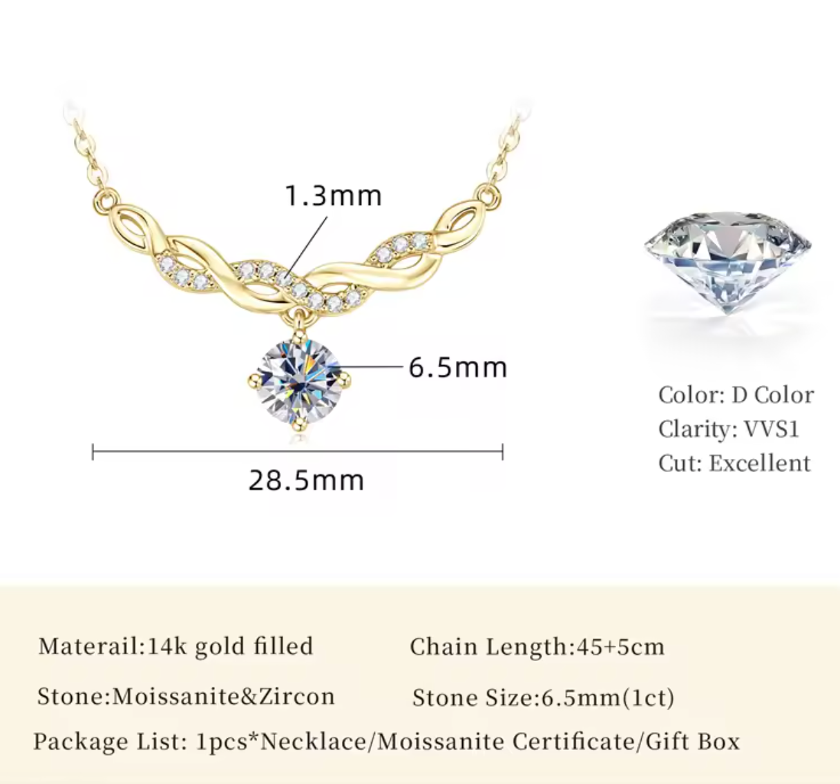 6.5MM Moissanite Infinity Necklace